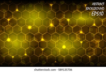 Abstract background with yellow hexagons on a dark background