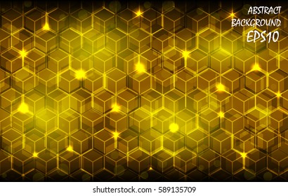 Abstract background with yellow hexagons on a dark background