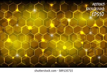 Abstract background with yellow hexagons on a dark background