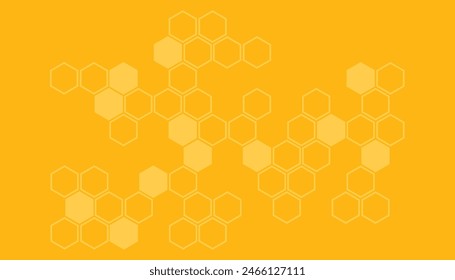 Abstract background with yellow honeycomb, beehive with hexagon grid cells on yellow background