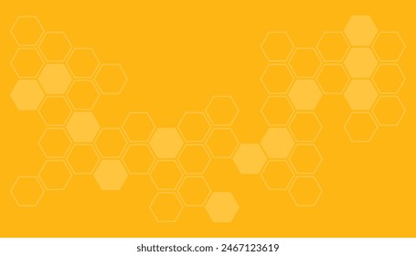 Abstract background with yellow honeycomb, beehive with hexagon grid cells on yellow background pattern