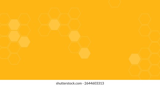 Abstract background with yellow honeycomb, beehive with hexagon grid cells on yellow background pattern