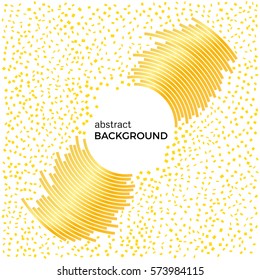 Abstract background with yellow lines and flying pieces. Colored circles with place for your text on a white background.
