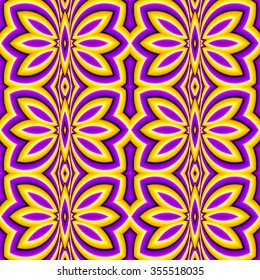 Abstract background with yellow moths (optical expansion illusion)