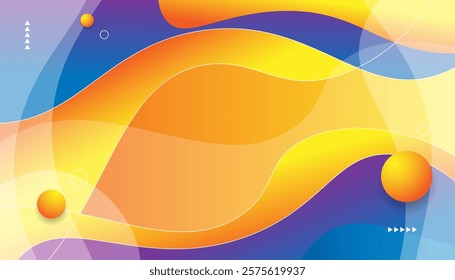 Abstract background with yellow, orange and blue waves. Vector illustration.