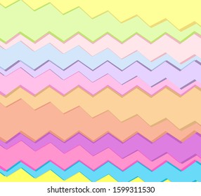 Abstract background of yellow, pink, blue, beige, green zigzag stripes. Vector graphics.