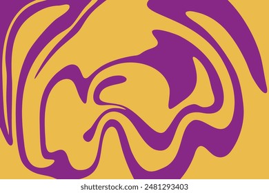 Abstract background with yellow purple waves, retro style. Colorful fluid wavy background in yellow purple color. Distorted liquid texture in retro psychedelic style.