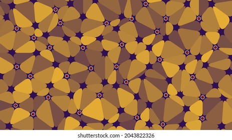 Abstract background with yellow rounded triangles and eyes between them. Good for decoration of halloween holiday.