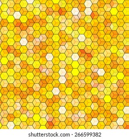 Abstract background with yellow stained glass hex polygons.