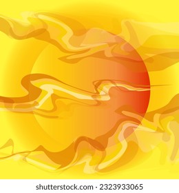 abstract background with yellow sun and wavy lines. vector illustration