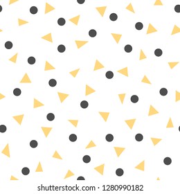 Abstract background with yellow triangle and black dot. Seamless pattern