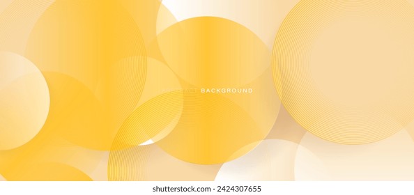 Abstract background with yellow and white geometric circle lines. Modern minimal trendy shiny lines pattern. Vector illustration