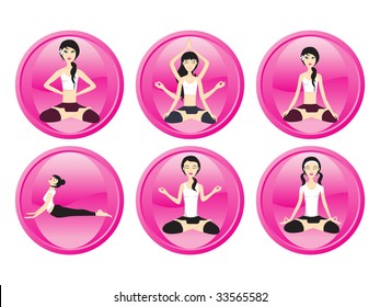 abstract background with yoga icons, vector buttons