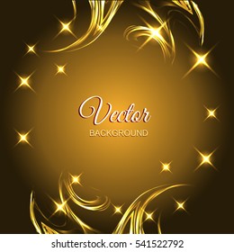 Abstract background for your design. Gold stars on dark background. Vector illustration