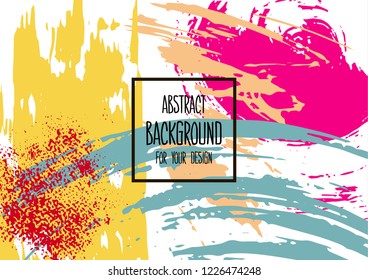 Abstract background for your design. Universal background. Cover, flyer, banner, web, print. Colorful elements. Acrylic paints, brushes, blot