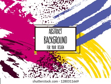 Abstract background for your design. Universal background. Cover, flyer, banner, web, print. Colorful elements. Acrylic paints, brushes, blots, geometric shapes. Creative