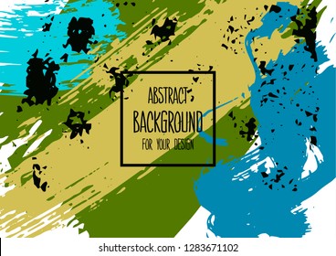 Abstract background for your design. Universal background. Cover, flyer, banner, web, print. Colorful elements. Acrylic paints, brushes, blots. Creative