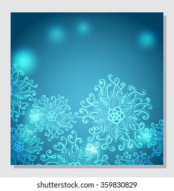 Abstract Background with Zen doodle flowers and light in blue for flyer or for banners or for advertising different things