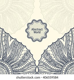 Abstract  Background   with Zen doodle or  Zen tangle  pattern black on white for coloring page or relax coloring book or wallpaper or for decorate package clothes  or creative Post Card