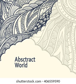 Abstract  Background   with Zen doodle or  Zen tangle  pattern black on white for coloring page or relax coloring book or wallpaper or for decorate package clothes  or creative Post Card