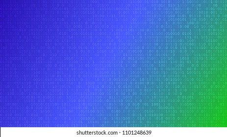 Abstract background of zeros ad ones in blue and green colors.