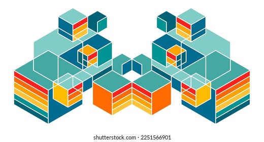 Abstract background.Colorful isometric 3d cubes. Cubic elements and blocks.Vector illustration .