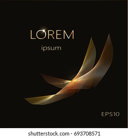abstract background,dark backround with golden waves  and text. Invitation card, banner, greeting card,flyer