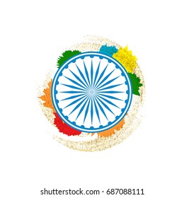Abstract background.Gold shiny wave around the circle and the wheel.Independence day of India