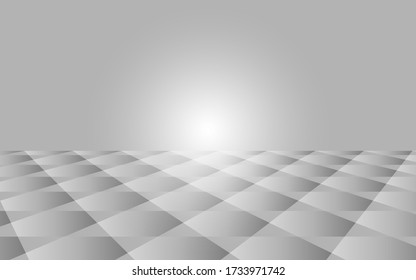 abstrakter Hintergrund.Grauer Hintergrund und das weiße Glühen in der Mitte diffundiert und verziert den Boden mit Streifen und Schatten Geometrie