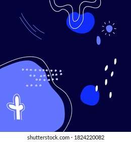 Abstract background.Hand drawn various shapes and doodle objects.Simple modern trendy vector illustrations. Bright blu colors. Contemporary pattern for print. Wallpaper design.