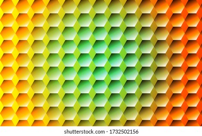 abstract background,hexagonal pattern that curves concave and the yellow and orange gradients with green in the middle