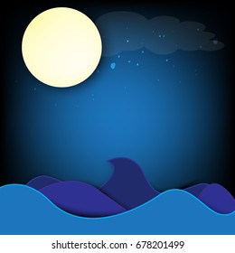 Abstract background,High sea waves on full moon night.vector illustration design.