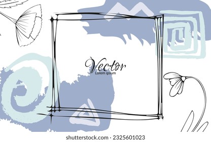 Abstract background.Luxury minimal style wallpaper with line art flower and botanical leaves,Organic splashes.