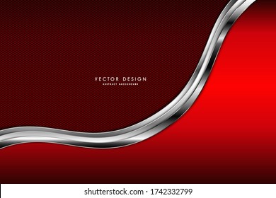 Abstract background.Metallic of red with silver.Carbon fiber texture technology concept.Vector illustration.Eps10