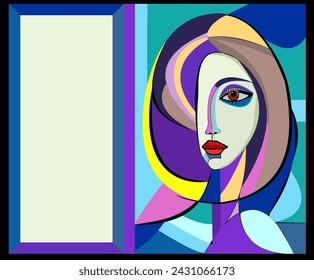 Abstract background,portrait of woman ,expressionism art style, whit  empty  space for your text