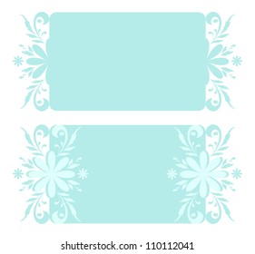 Abstract backgrounds, banners, plates with white and blue Christmas holiday floral pattern. Vector
