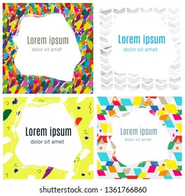 Abstract backgrounds for the cards set with geometric and sketchy elements. Vector graphic