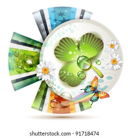 Abstract backgrounds with clover and butterflies