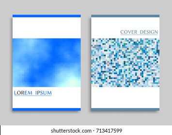 Abstract backgrounds collection in blue colors. Vector digital artwork in mosaic style. Abstract modern background set. Art template design for invitation card, front page, mockup brochure, book cover