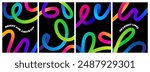 Abstract Backgrounds with Color Squiggle Lines. Rainbow Gradient Design Elements