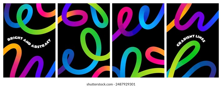 Abstract Backgrounds with Color Squiggle Lines. Rainbow Gradient Design Elements