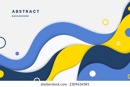 Anuncio de plantilla y geométrico de fondo abstracto. Diseño con forma líquida de color azul, amarillo y blanco. formas onduladas modernas con curvas abstractas. Vector de ilustración 10 eps.