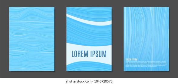 Abstract Backgrounds with Colorful Wavy Lines in Modern Style. Trendy Covers Design for Catalog, Folder, Brochure, Poster, Magazine, Banner, Book. Covers Templates Set with Wavy Stripes Lines and Text