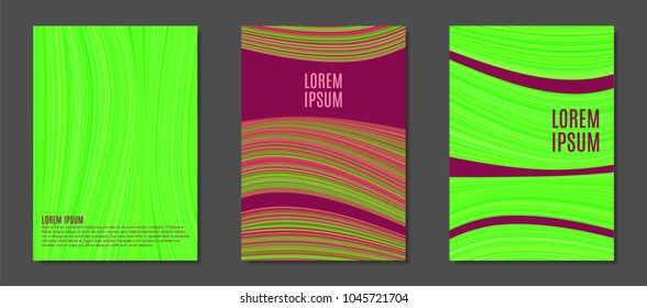 Abstract Backgrounds with Colorful Wavy Lines in Modern Style. Trendy Covers Design for Catalog, Folder, Brochure, Poster, Magazine, Banner, Book. Covers Templates Set with Wavy Stripes Lines and Text