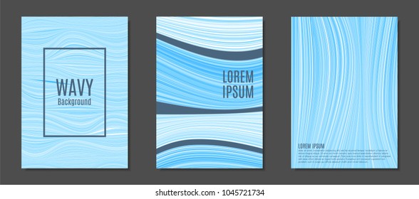 Abstract Backgrounds with Colorful Wavy Lines in Modern Style. Trendy Covers Design for Catalog, Folder, Brochure, Poster, Magazine, Banner, Book. Covers Templates Set with Wavy Stripes Lines and Text