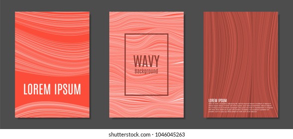 Abstract Backgrounds with Colorful Wavy Lines in Hipster Style.Trendy Covers Design for Catalog, Folder, Brochure, Poster, Magazine, Banner, Book. Covers Templates Set with Wavy Stripes Lines and Text