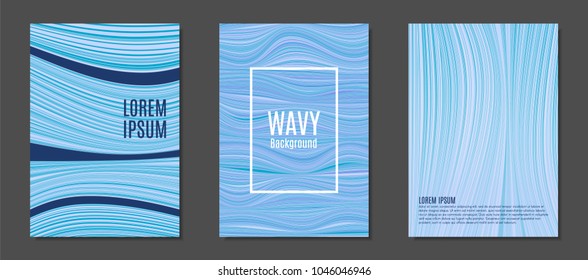 Abstract Backgrounds with Colorful Wavy Lines in Hipster Style.Trendy Covers Design for Catalog, Folder, Brochure, Poster, Magazine, Banner, Book. Covers Templates Set with Wavy Stripes Lines and Text