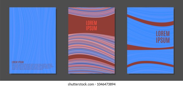 Abstract Backgrounds with Colorful Wavy Lines in Hipster Style.Trendy Covers Design for Catalog, Folder, Brochure, Poster, Magazine, Banner, Book. Covers Templates Set with Wavy Stripes Lines and Text