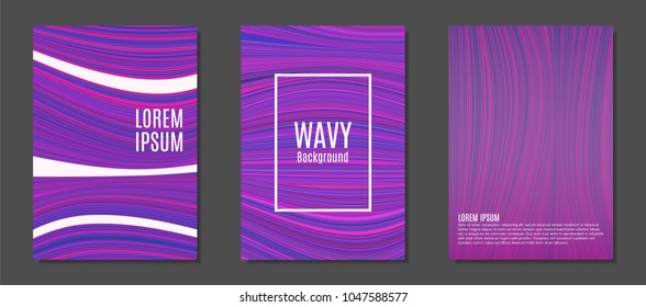 Abstract Backgrounds with Colorful Wavy Lines in Modern Style. Trendy Covers Design for Catalog, Folder, Brochure, Poster, Magazine, Banner, Book. Covers Templates Set with Wavy Stripes Lines and Text