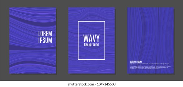 Abstract Backgrounds with Colorful Wavy Lines in Modern Style. Trendy Covers Design for Catalog, Folder, Brochure, Poster, Magazine, Banner, Book. Covers Templates Set with Wavy Stripes Lines and Text